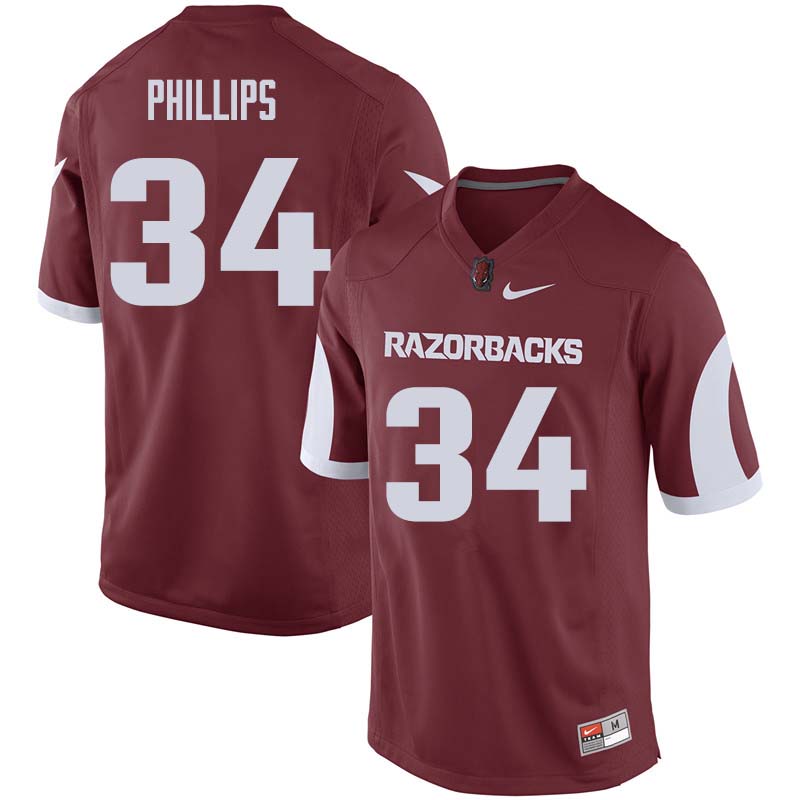 Men #34 Tyler Phillips Arkansas Razorback College Football Jerseys Sale-Cardinal